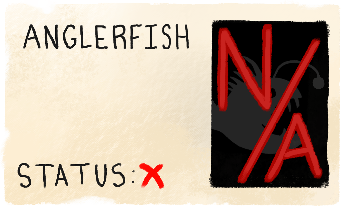 Case card for the anglerfish. Status: unresolved. Photograph: not available.